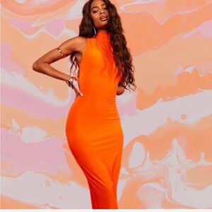 Boohoo Orange High neck Bodycon Maxi Dress  🧡✨